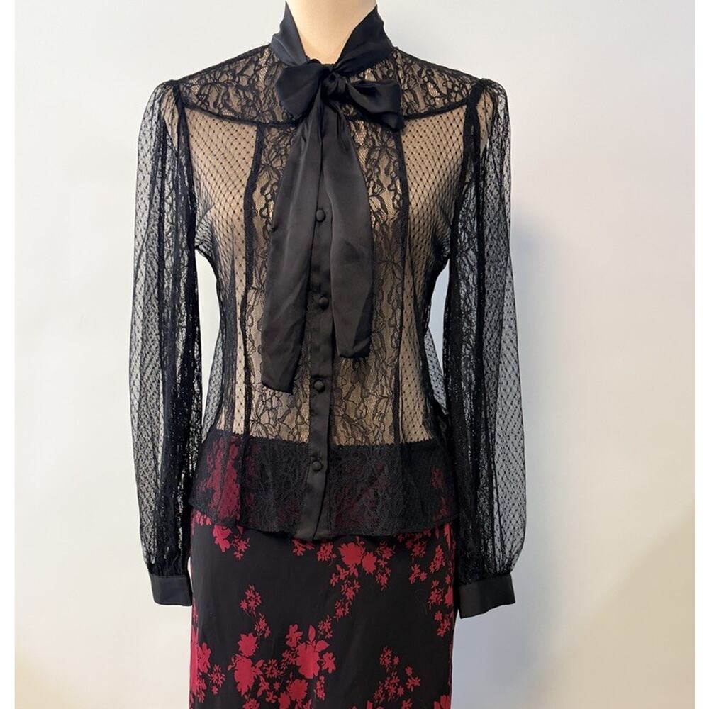 Zara Black Lace Button Up Womens Elegant Top Blouse Medium Business Goth‎ Gothic